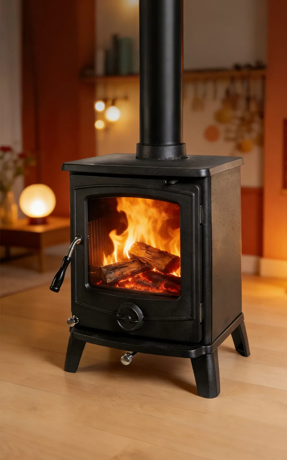 ELDVARA model 1401 traditional black stove in a warm interior