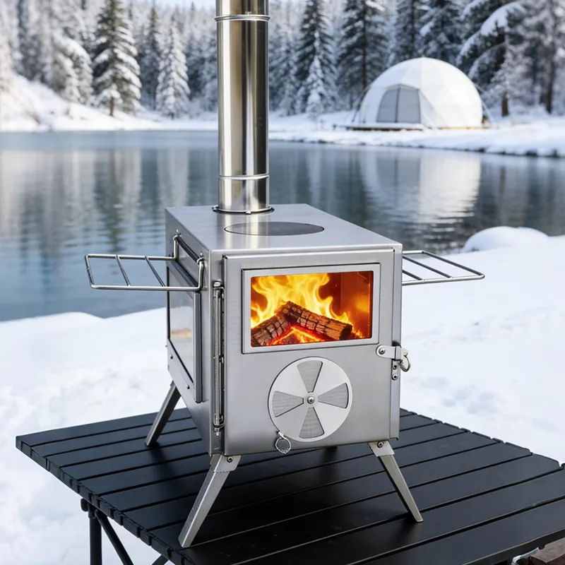 ELDVARA CHL01F2 portable metal stove in a snowy outdoor setting
